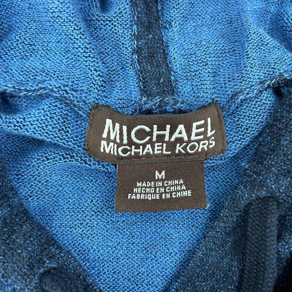 Michael‎ Kors Hoodie Womens Medium Navy Blue Knit Ribbed Kangaroo Pockets Winter